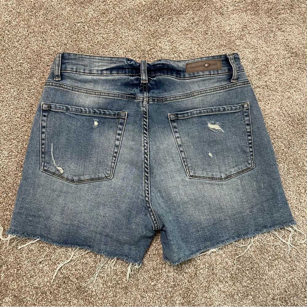 Treasure & Bond Foster Boyfriend High Rise Blue Distressed Jean Shorts - Picture 2 of 6